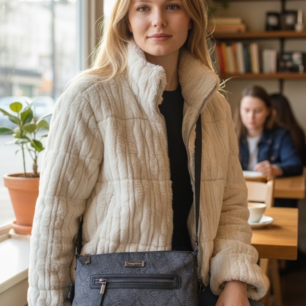 Baggallini Gray Textured Crossbody Bag with Front Zip Pocket